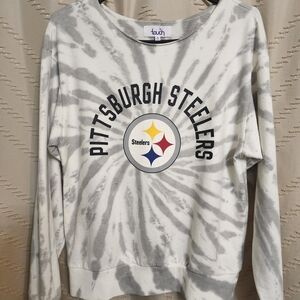 Touch  Pittsburgh Steelers Tie-Dye Crewneck Sweatshirt - Gray/White